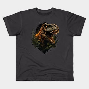 Fury Unleashed: T-Rex Head Emerging from the Undergrowth Kids T-Shirt